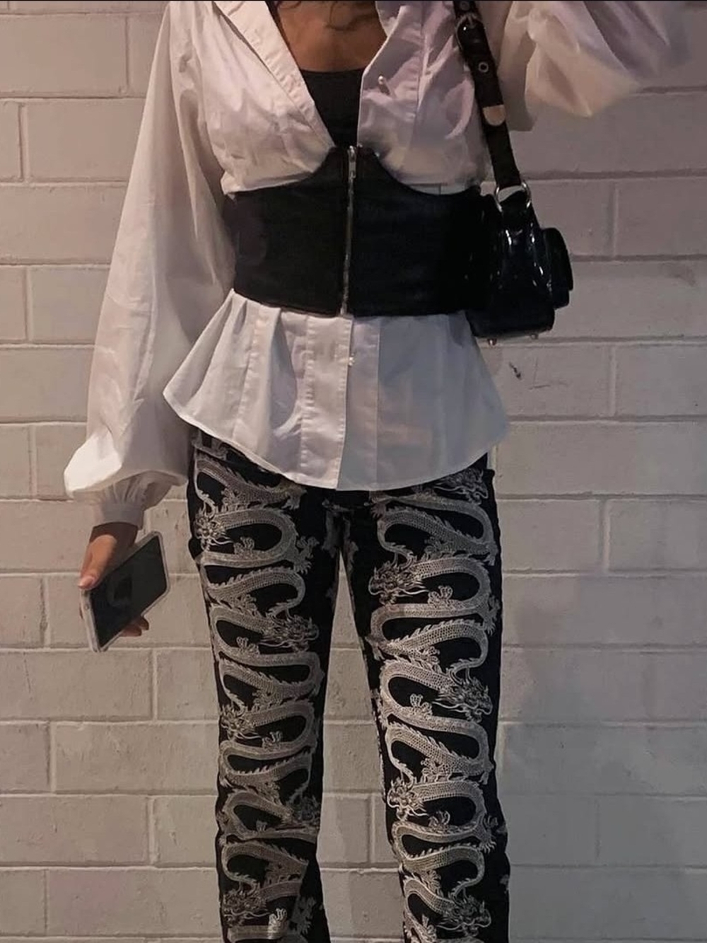 Motel Rocks Black and White Dragon Print Pants